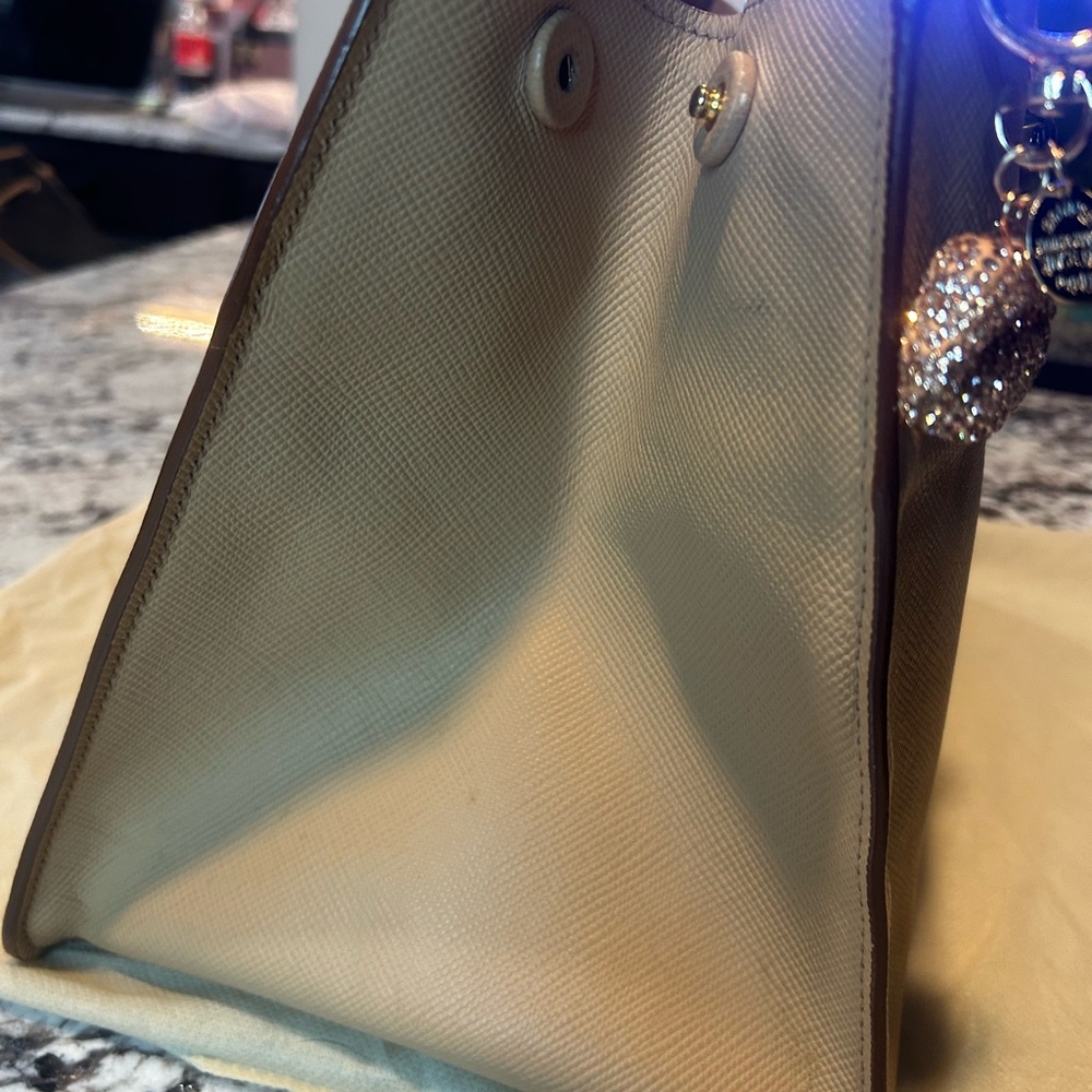 Prada Beige Saffiano Galleria Leather Satchel EUC w/ Pink Scarf and charm - Picture 11 of 16